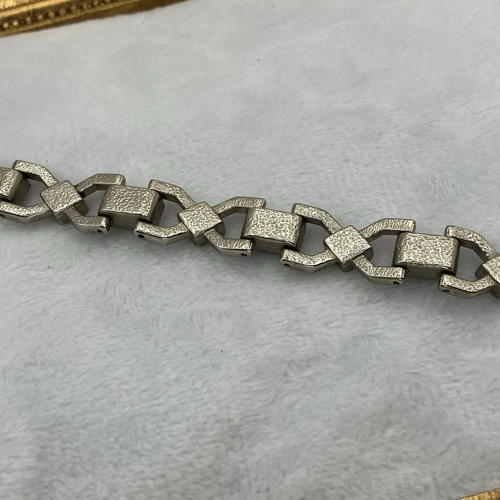 Vtg Silver Tone Art Deco Black Enamel Faux Marcasite Bracelet Great Gatsby Glam